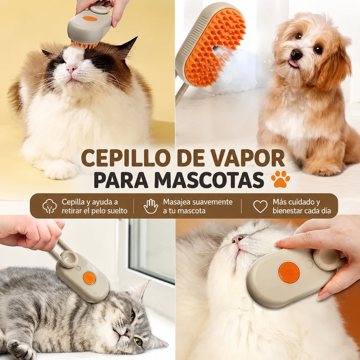 🐾 CEPILLO DE VAPOR 3 EN 1 PARA MASCOTAS