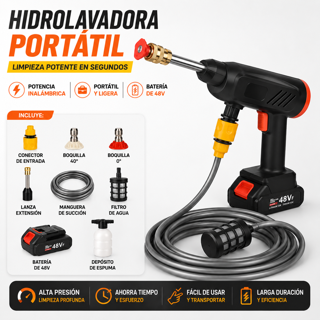 ⚡ Hidrolavadora TurboJet Inalámbrica 48V
