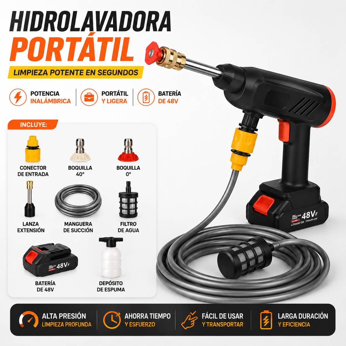 ⚡ Hidrolavadora TurboJet Inalámbrica 48V